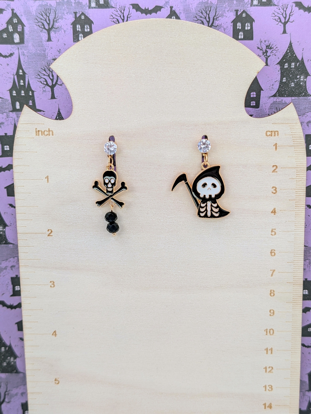 Grim Reaper Crossbones Themed Stud Drop Earring Set